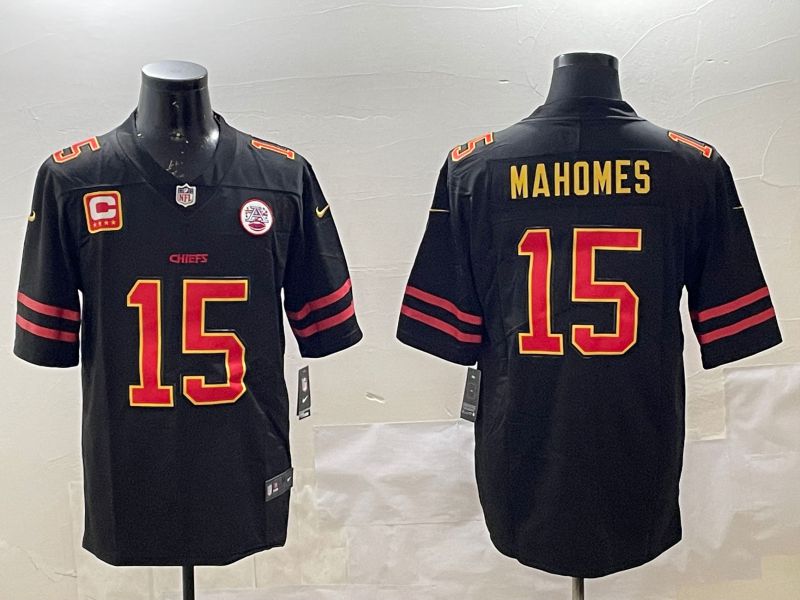 Men Kansas City Chiefs #15 Mahomes Black 2025 Nike Vapor Limited NFL Jersey style 19